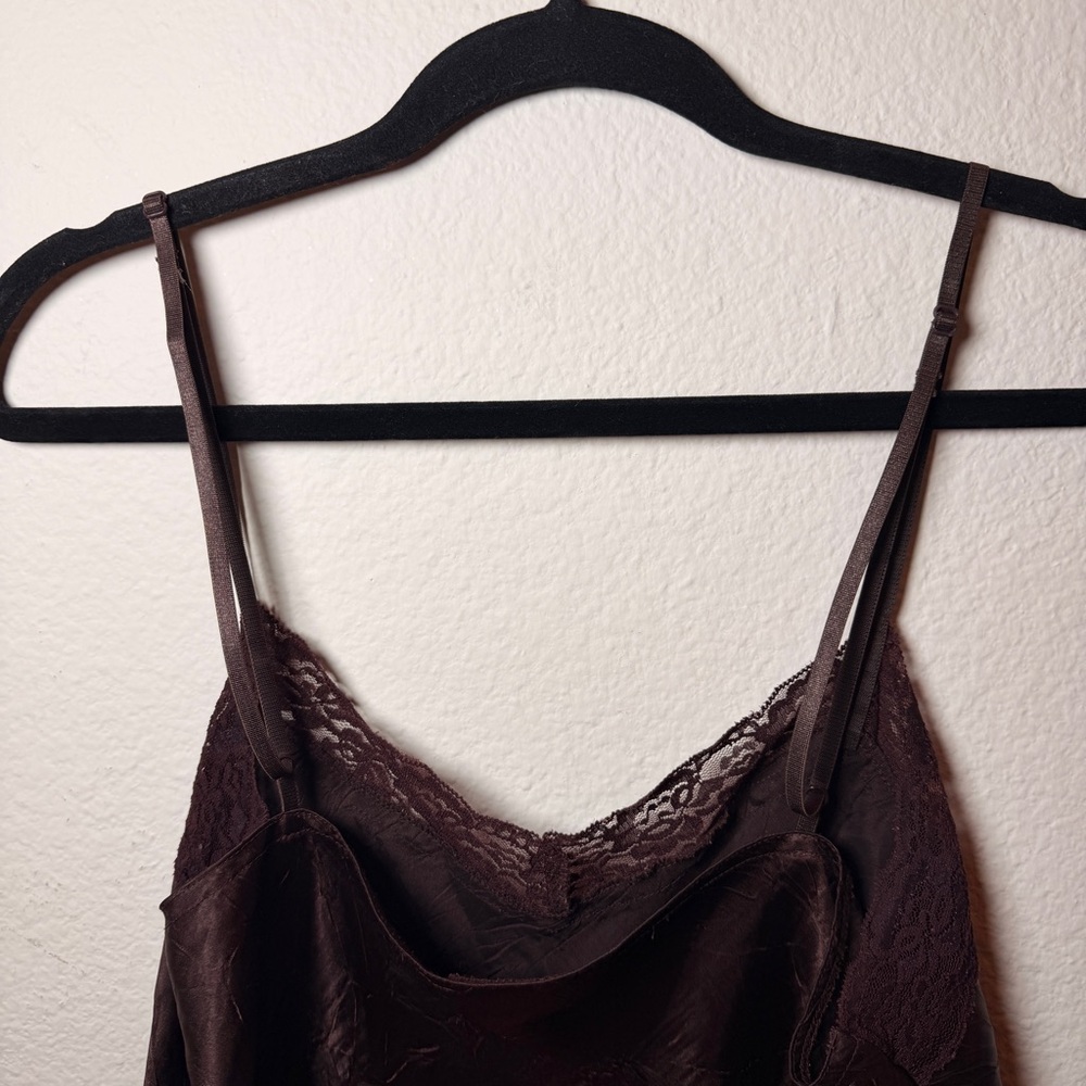 Self Esteem Brown Lace Camisole Satin Slip Top Y2K Coquette Layering Cami - Picture 10 of 14